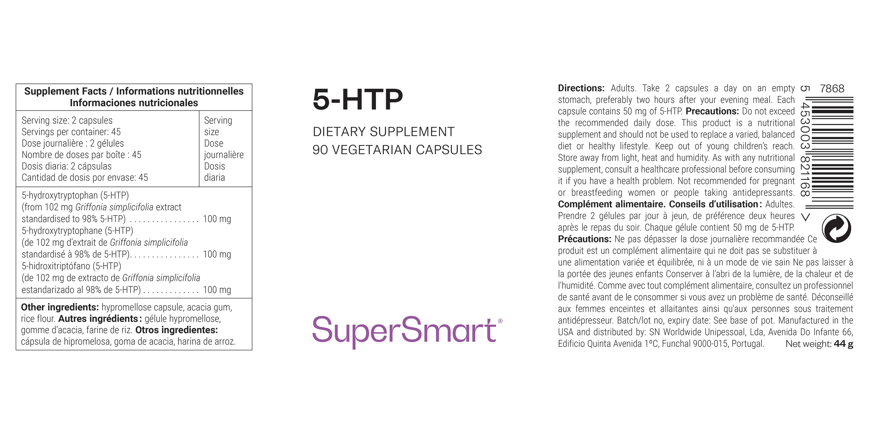 Complemento alimenticio 5-HTP, contribuye al bienestar emocional
