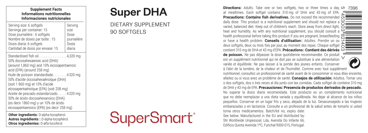 Super DHA dietary supplement, docosahexaenoic and eicosapentaenoic acids