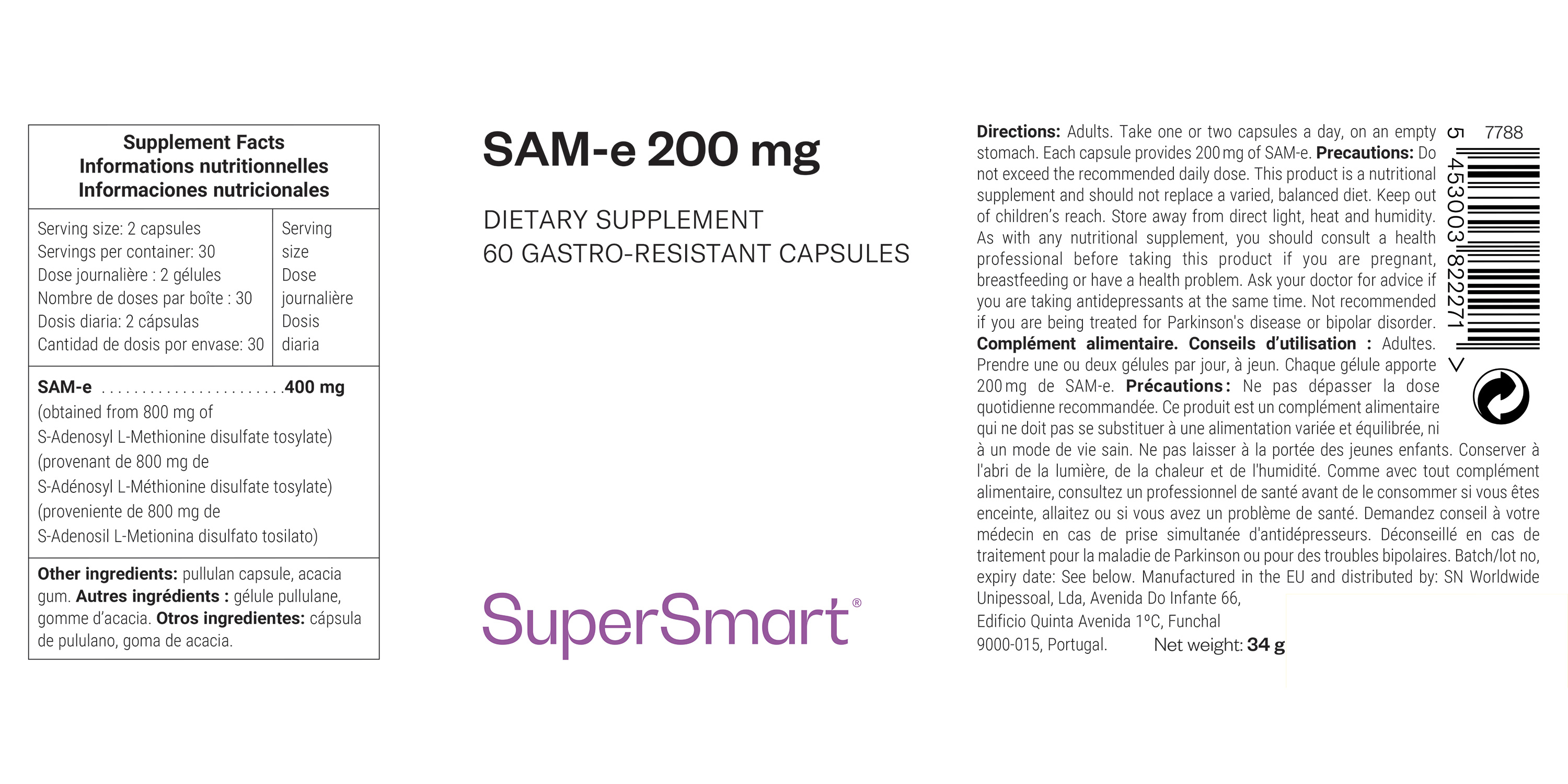 Complemento Alimenticio de S-adenosil metionina elemental 