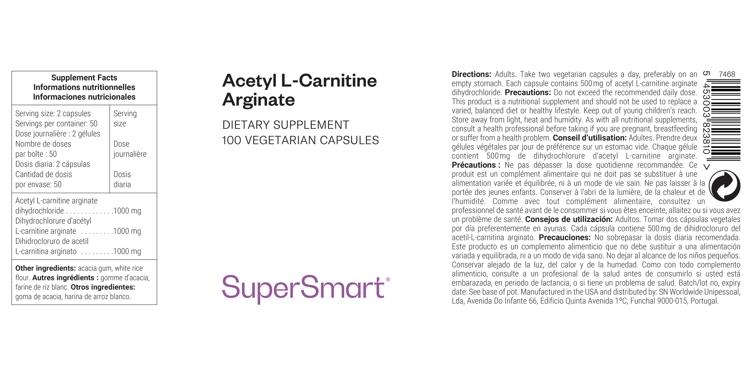Supplément d'acétyl L-Carnitine Arginate