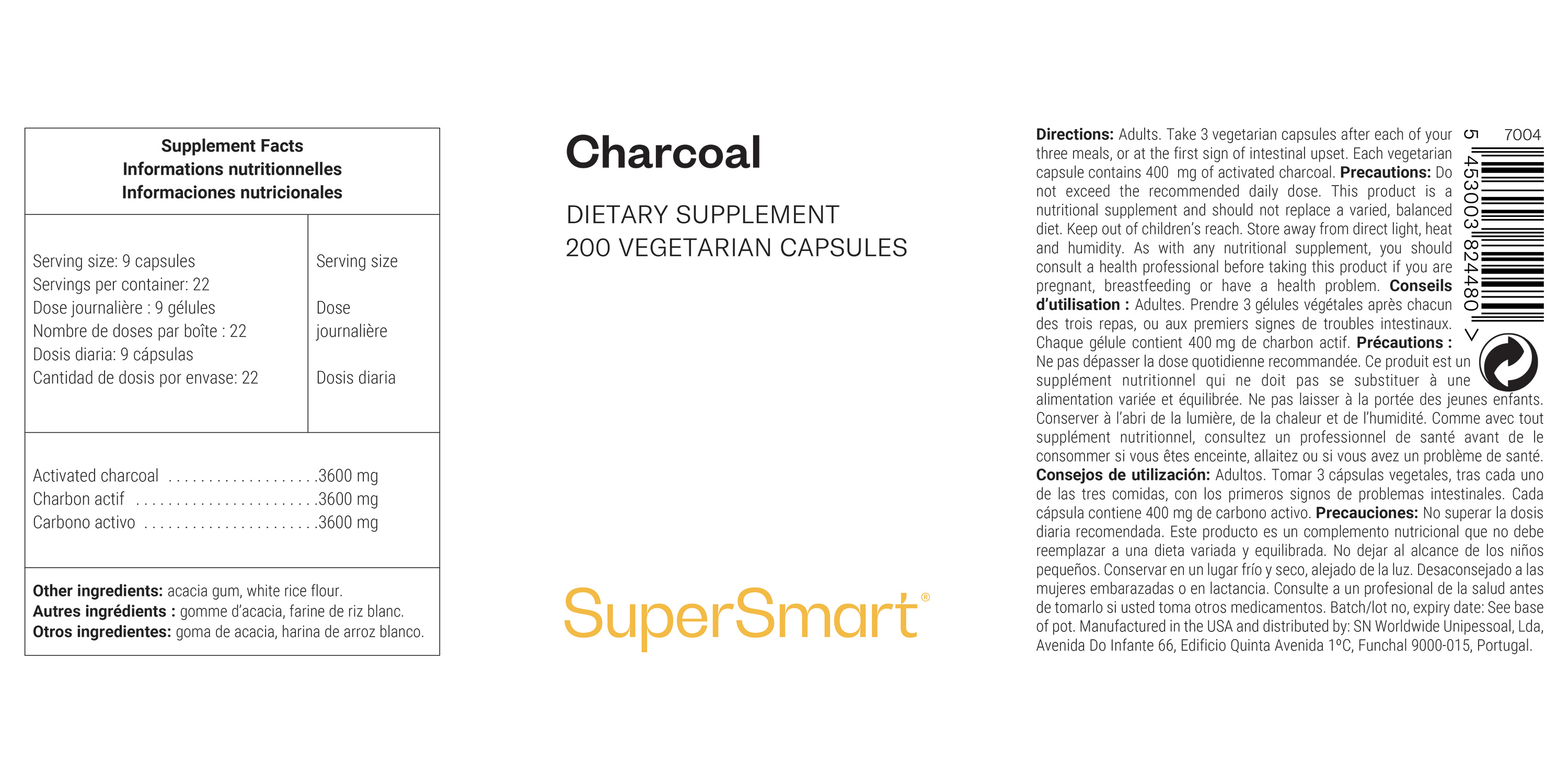 Complemento alimenticio de carbón vegetal activo