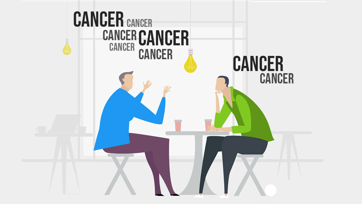 Two people discuss cancer
