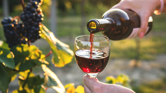 Rode wijn in een wijngaard